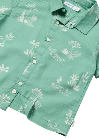 Green Shirt with Short Sleeves and Palm Print for Boys 1112 Mayoral