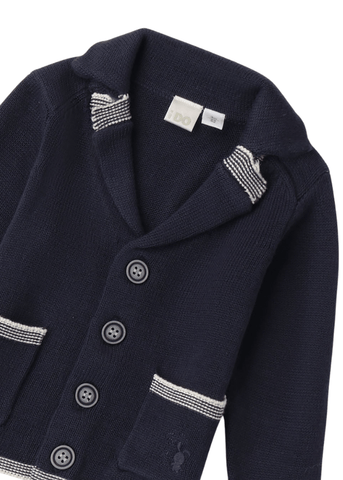 Cardigan Tricotat Bleumarin cu Rever si Nasturi pentru Baietei 8059 iDO