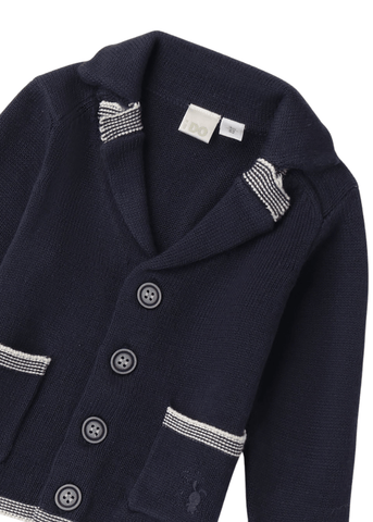 Navy Blue Knitted Cardigan with Lapel and Buttons for Boys 8059 iDO