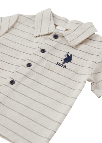 2 Piece Set, Navy Striped Cream Shirt and Navy Shorts 1873 V1 Us Polo Assn