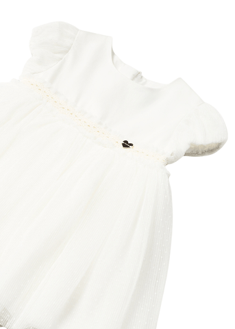 Ivory Pleated Tulle Dress with Short Sleeves 1904 Mayoral