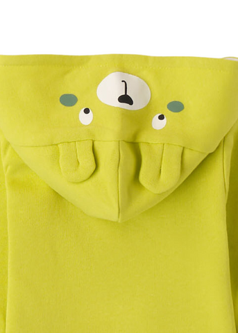 Cotton Hoodie for Boys, Acid Green and Teddy Bear Hood 7193 iDO