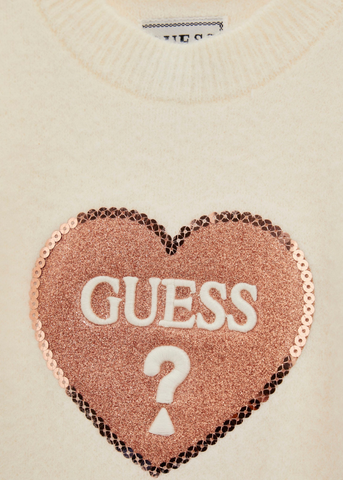 Pulover Crem cu Inima Roz K4BR02 Z3220 G012 Guess