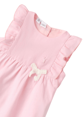 Pink Linen Dress with Cotton and Ruffled Sleeves 8134 iDO