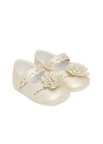 Elegant Beige Ballet Flats with Buckle and Flower 9688 Mayoral