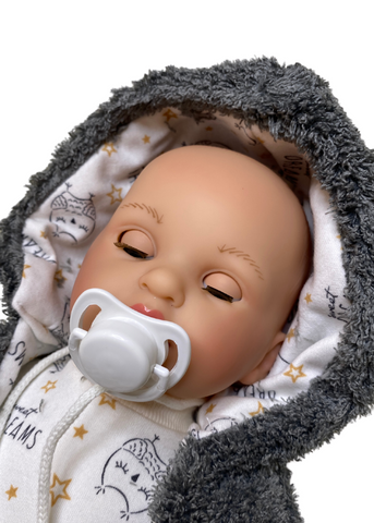 Baby Alex with White and Gray Overalls and Vest with Gray Plus Hood, 40 cm 1503 Nines