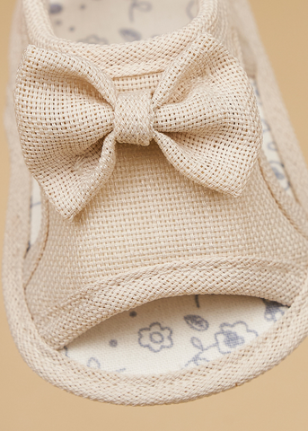 Beige Cotton Sandals with Bow for Girls 231226 Sinderella