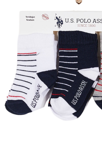 Set of 3 Pairs of Socks for Boys, Navy, Gray and White with Stripes USB945 Us Polo Assn