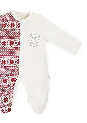 Ivory Long Cotton Jumpsuit with Red and Polar Bear Print for Boys 2178A Mother Love