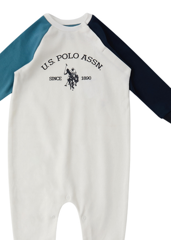 Long Jumpsuit for Boys, Cream with Blue and Navy Blue 1561 Us Polo Assn