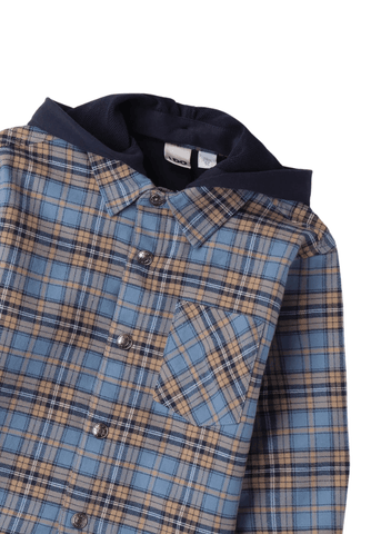 Blue shirt with beige check and hood 8235 iDO