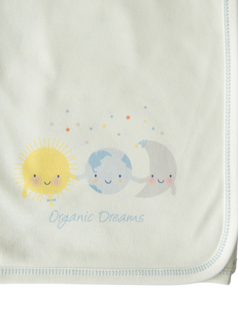 Cream and Blue Organic Cotton Throw with Planets Organic Dreams 85 x 95 cm S32082 Kitikate