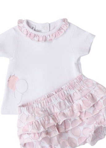 2 Piece Set, White T-Shirt and Panties with Ruffles and Balloon Print 8147 iDO