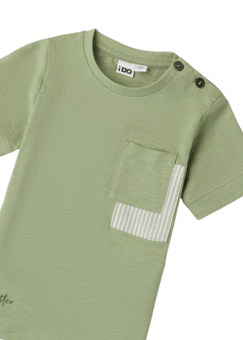 Olive Green T-shirt with Short Sleeve and Chest Pocket 8673 iDO