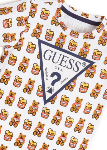 Tricou Alb cu Maneca Scurta si Imprimeu Ursuleti cu Logo Guess H1YT00 Guess