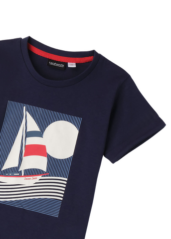 Navy Blue T-shirt with Short Sleeves and Boat Print 8132 Sarabanda