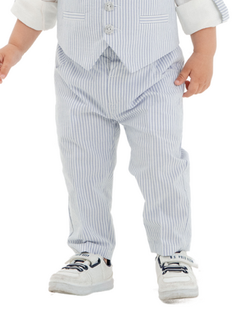 Set 3 Piese pentru Baietei, Vesta si Pantaloni Bleu cu Dungi Albe si Camasa Alba 9985 Lemon