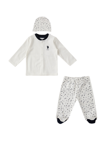 Set 3 piese Baietei, Bluza Crem, Pantaloni si Fes USB1419 Us Polo Assn