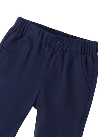 Long Navy Blue Linen Pants with Viscose 8666 Miniband