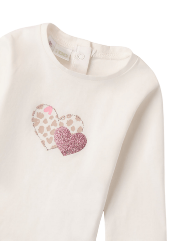 Cream Blouse with Long Sleeves and Pink Heart Print 8113 iDO