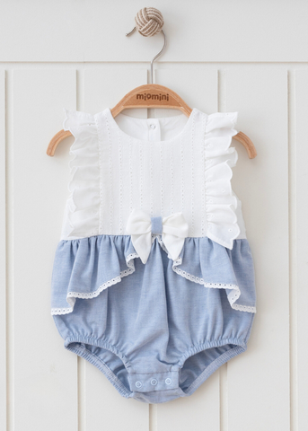 White and Blue Sparta Embroidery Cotton Body with Ruffles 5550 MyMio