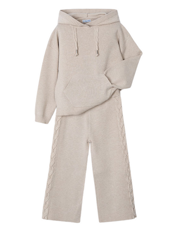 Beige Knitted Tracksuit 2 Pieces Hoodie and Pants 4552 col 25 Mayoral