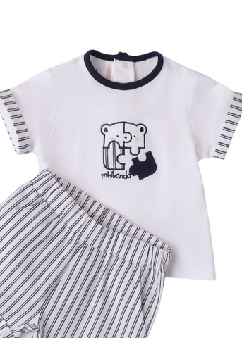 2 Piece Set, White Short Sleeve T-Shirt and Blue Striped Shorts 8621 Miniband
