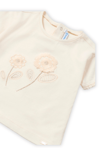 Beige T-shirt with Short Sleeves and Flower Print 1009 Mayoral