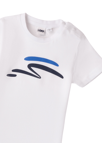 White Short Sleeve T-Shirt with Blue Print 8670 iDO