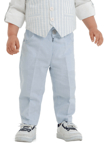 Set 3 Piese, Vesta cu Dungi Alb si Bleu, Pantaloni Bleu si Camasa Alba 9999 Lemon