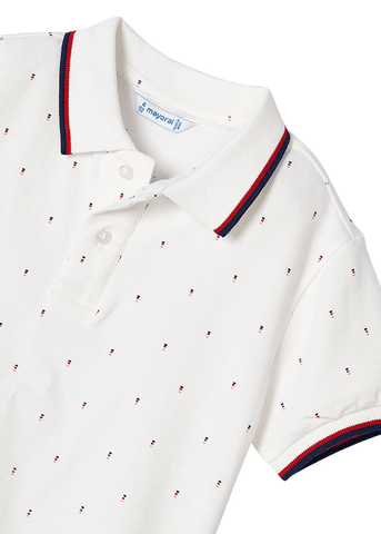 Ivory Short Sleeve Polo T-Shirt with Red and Blue Print 3109 Mayoral