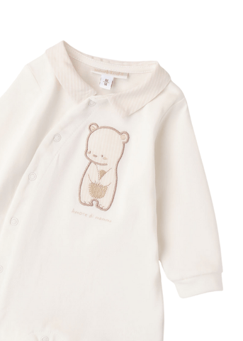 Cream Long Jumpsuit with Bear and Beige Collar for Boys 8654 Minibanda