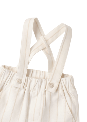 Cream Linen Shorts with Beige Stripes and Suspenders for Boys 8680 Miniband