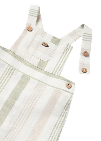 Set of 2 Pieces, Cream Short Jumpsuit with Green Stripes and T-shirt 1637 Mayoral