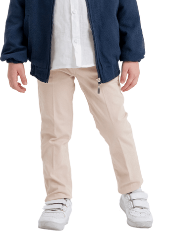 Set 3 Piese, Jacheta Bleumarin cu Fermoar, Camasa Alba si Pantaloni Bej 10099 Lemon