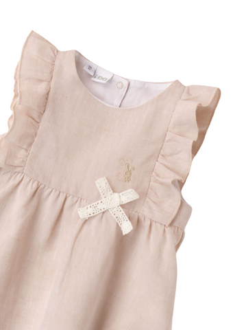 Beige Linen Dress with Cotton and Ruffled Sleeves 8134 iDO