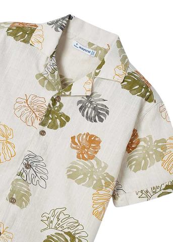 Cream Shirt with Green and Orange Leaves Print for Boys 3114 Mayoral