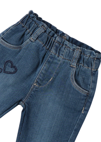 Long Denim Pants for Girls, Dark Blue with Heart 7271 iDO