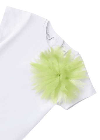 White T-shirt with Green Flower Application 8121 Sarabanda