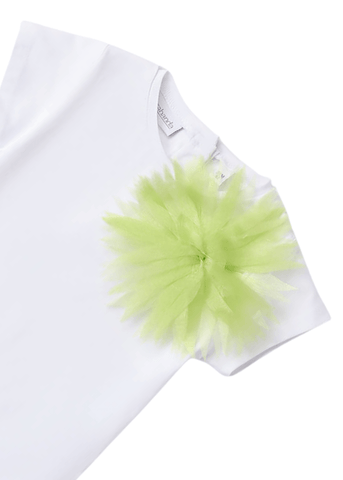 Tricou Alb cu Aplicatie Floare Verde 8121 Sarabanda