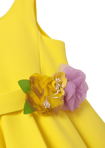 Rochie Galbena din Crep cu Bretele si Floare in Talie 5062 Abl & Lula
