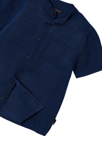 Темно-синя сорочка з льону та бавовни з короткими рукавами та коміром Chimoni 3113 Mayoral