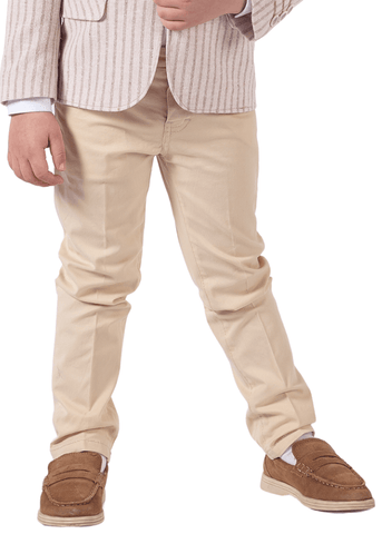 3 Piece Set, Pale Pink Jacket with Beige Stripes, Beige Pants and White Shirt 9818 Lemon
