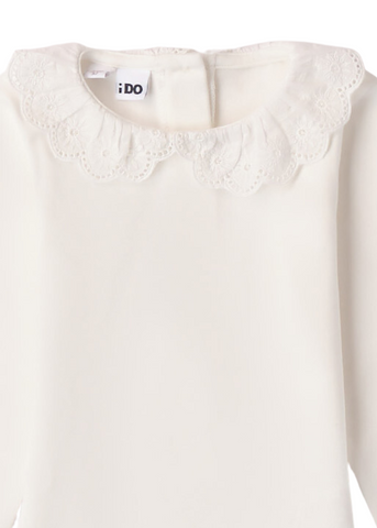 Ivory Blouse for Girls, with Long Sleeves and Collar with Embroidery 7648 iDO