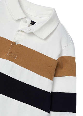 Cream polo shirt with long sleeves with wide beige and black stripes 4103 Mayoral