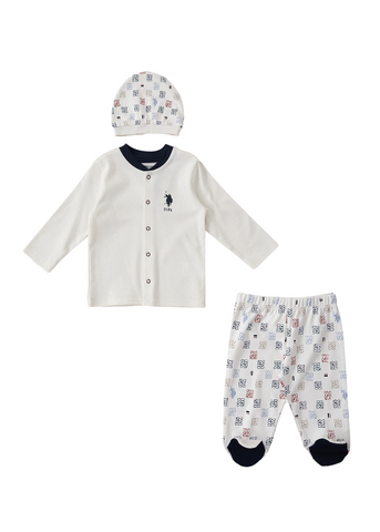 Комплект із трьох предметів для хлопчика, кремова блуза, штани та кремова сорочка з принтом USB1403 Us Polo Assn