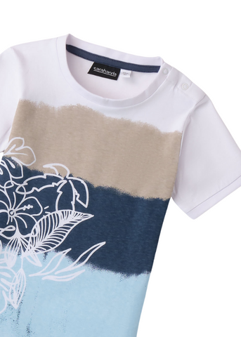 White T-shirt with Wide Blue Stripes for Boys 8135 Sarabanda