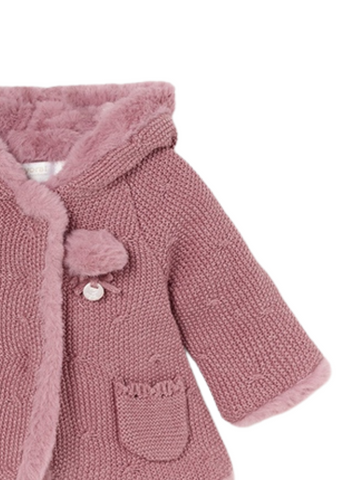 Powder pink knit jacket with hood and fur lining 2304 Mayoral