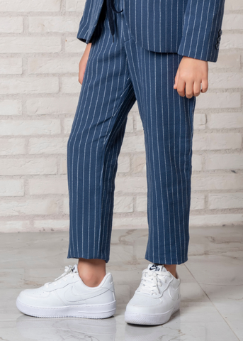 Costum 3 Piese, Sacou si Pantaloni Bleumarin cu Dungi si Tricou Alb 20293 Little Gentleman