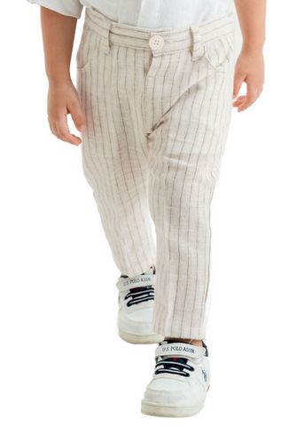 Set 3 Piese, Sapca si Pantaloni Bej cu Dungi Verzi si Camasa Alba 9979 Lemon